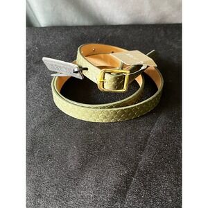 J. Crew Olive Green‎ Snakeskin Print Leather Belt Women's XS Gold Buckle NEW
